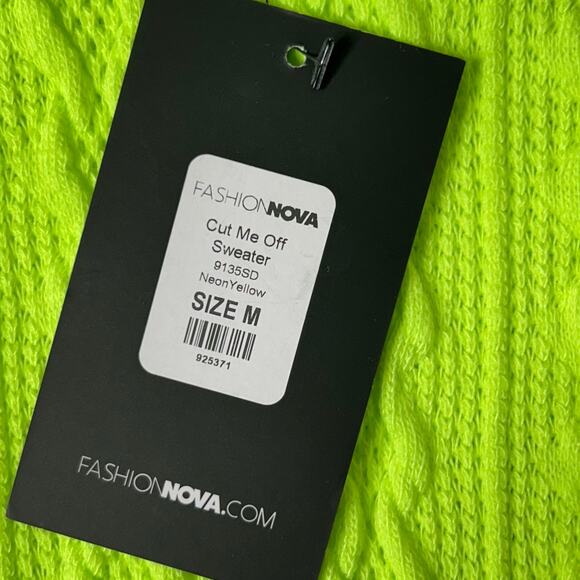 Fashion Nova Sweater Womens M Neon Yellow Cropped Cut Me Off‎ Sweater NEW - Picture 4 of 14